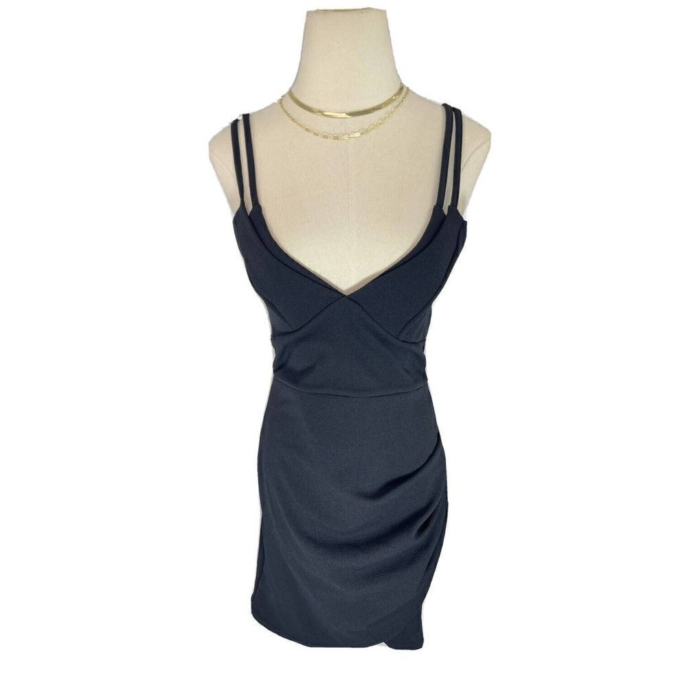 Pretty Little Thing Black Double‎ Strap Wrap Skirt Bodycon Dress Sz 8 New